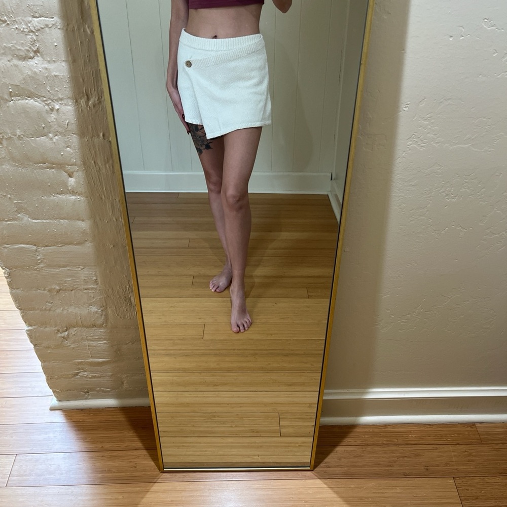 Free People Cream Mini Skort with Button Accent